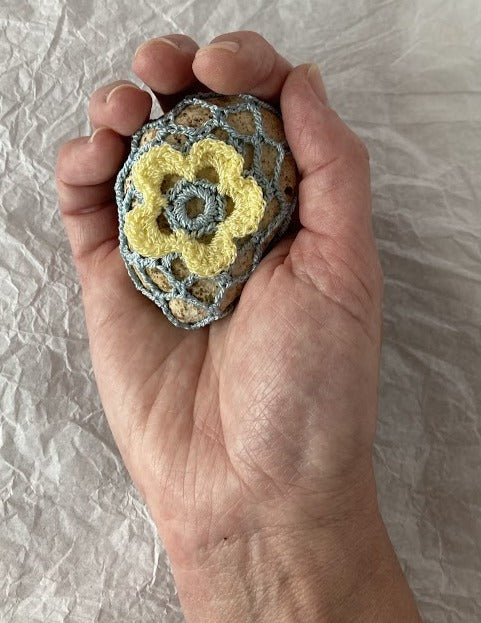 Crocheted Stone - Yellow Flower