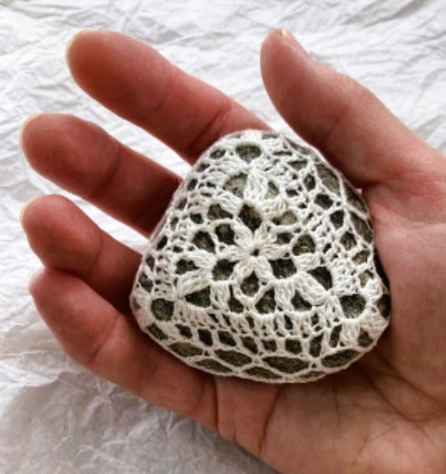 Crocheted Stone - White Triangle