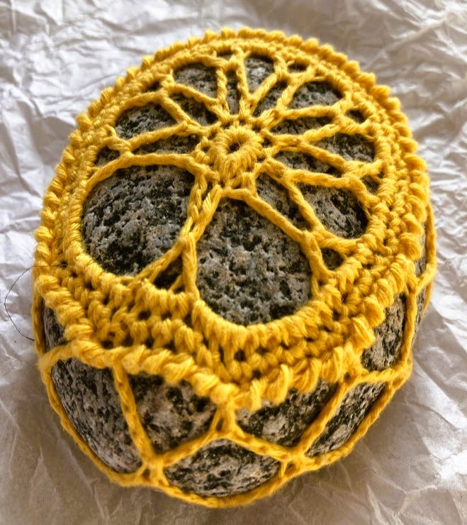 Crocheted Stone - Yellow Tree of Life