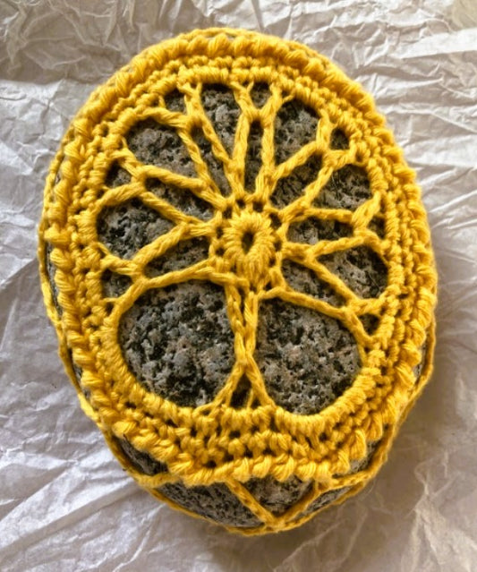Crocheted Stone - Yellow Tree of Life