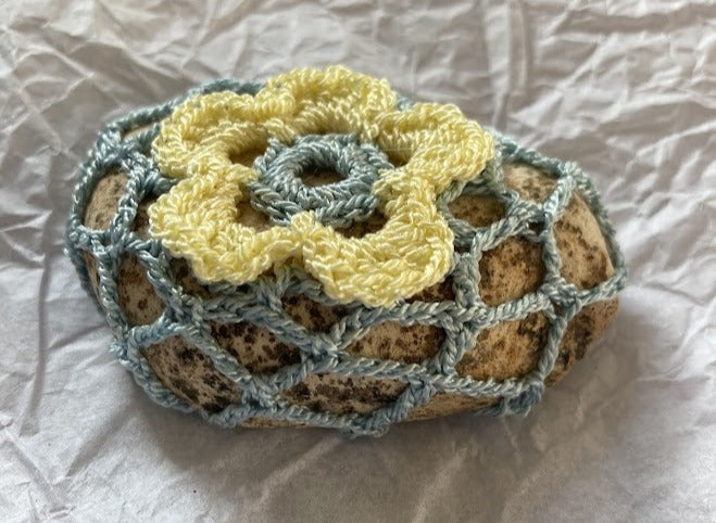 Crocheted Stone - Yellow Flower