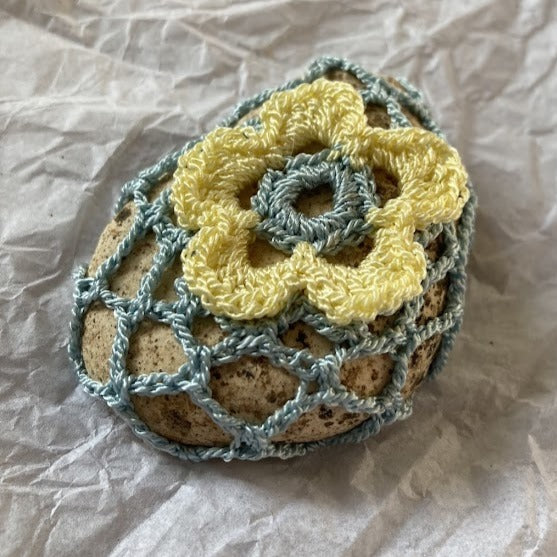 Crocheted Stone - Yellow Flower