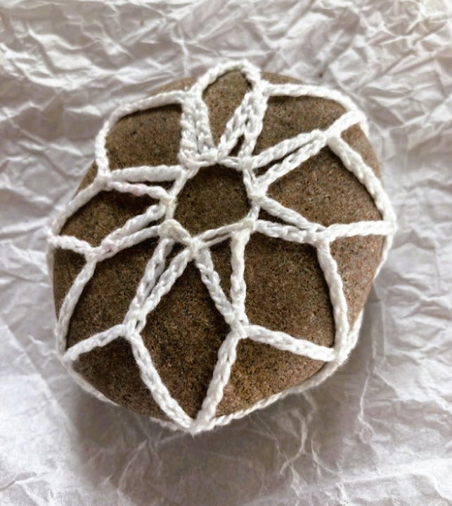 Crocheted Stone - White and Blue Mandala