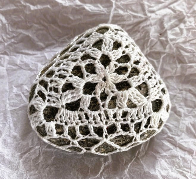 Crocheted Stone - White Triangle