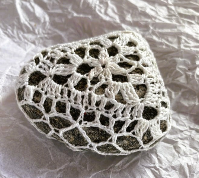 Crocheted Stone - White Triangle