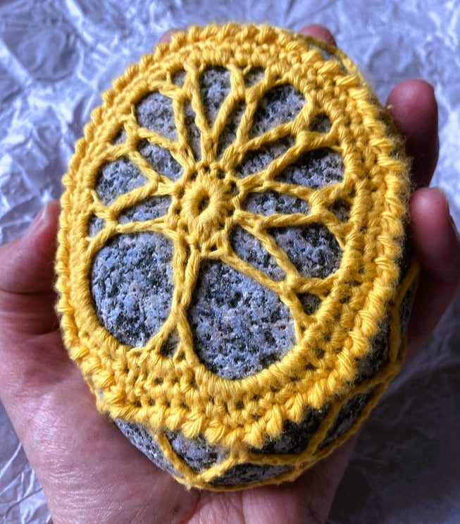 Crocheted Stone - Yellow Tree of Life