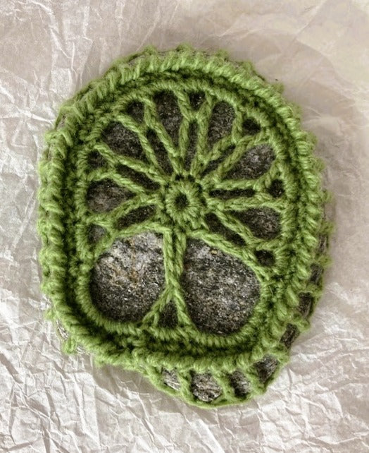 Crocheted Stone - Green Tree of Life