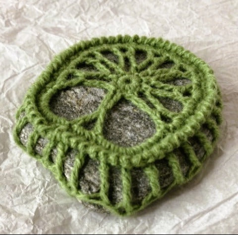 Crocheted Stone - Green Tree of Life