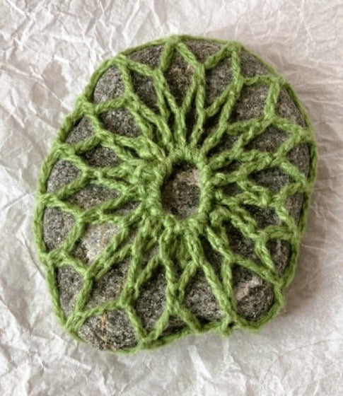 Crocheted Stone - Green Tree of Life