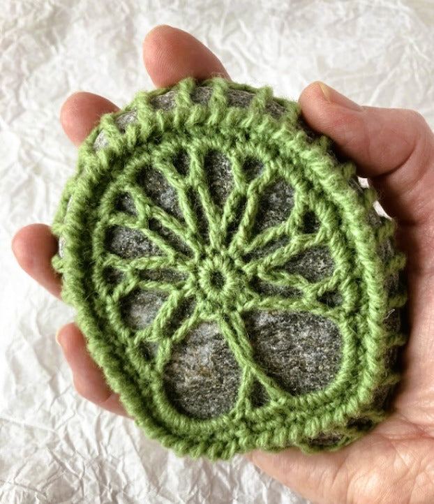 Crocheted Stone - Green Tree of Life