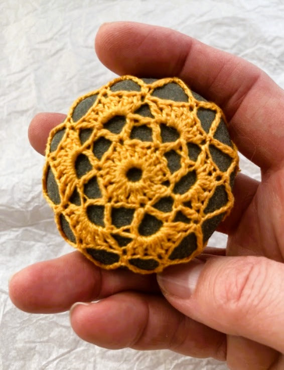 Crocheted Stone - Orange Mandala