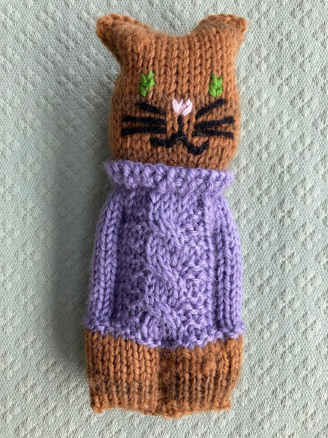 Knitted Kitten with Purple Jumper