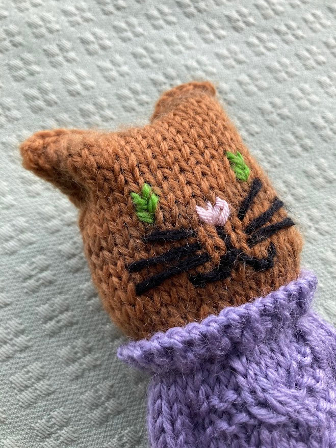Knitted Kitten with Purple Jumper
