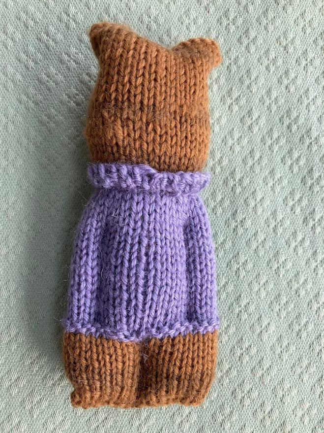 Knitted Kitten with Purple Jumper