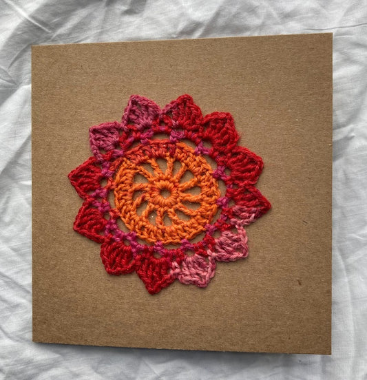 Crochet Mandala Card 100% Recycled materials. Blank message.