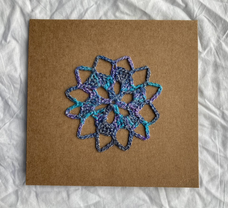 Crochet Mandala Card 100% Recycled materials. Blank message.