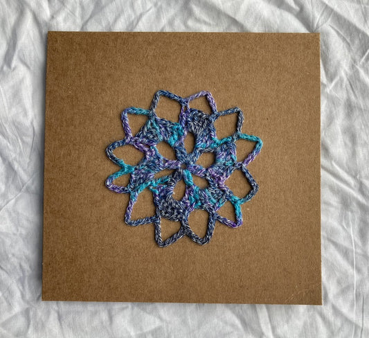 Crochet Mandala Card 100% Recycled materials. Blank message.