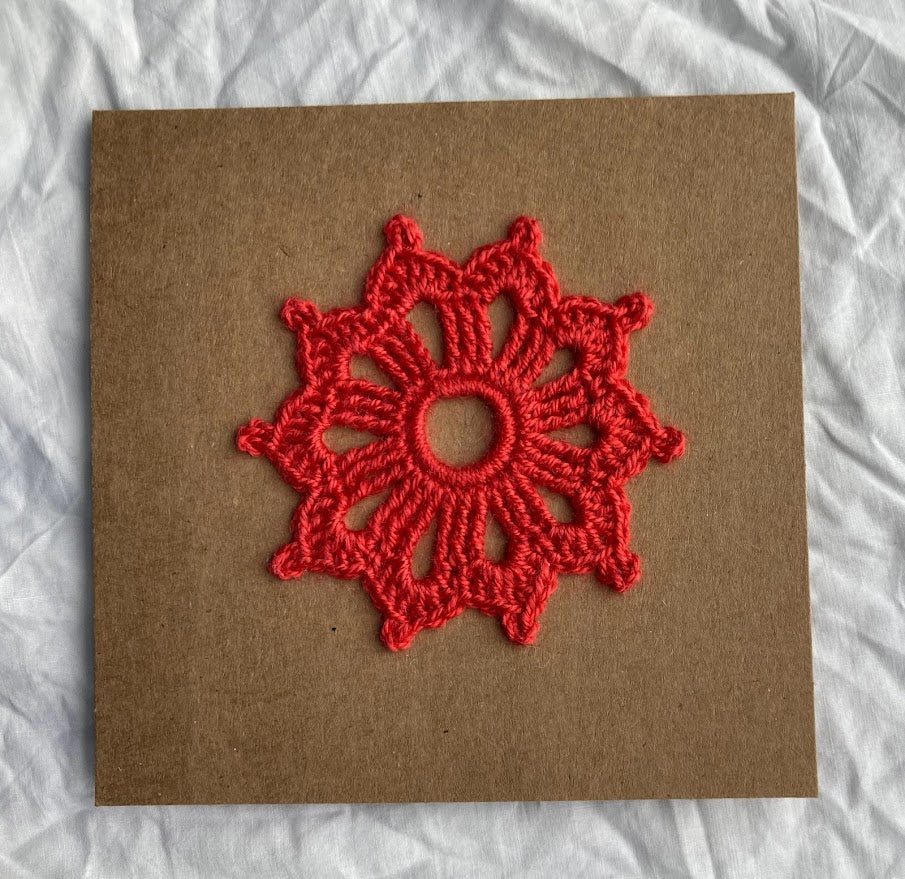 Crochet Mandala Card 100% Recycled materials. Blank message.