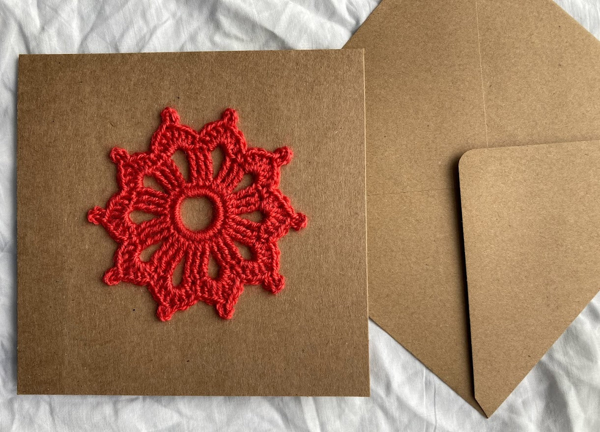 Crochet Mandala Card 100% Recycled materials. Blank message.