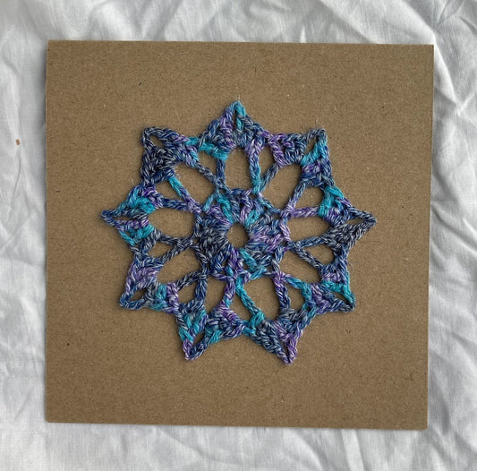 Crochet Mandala Card 100% Recycled materials. Blank message.