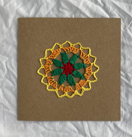 Crochet Mandala Card 100% Recycled materials. Blank message.