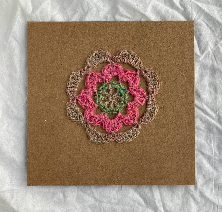 Crochet Mandala Card 100% Recycled materials. Blank message.