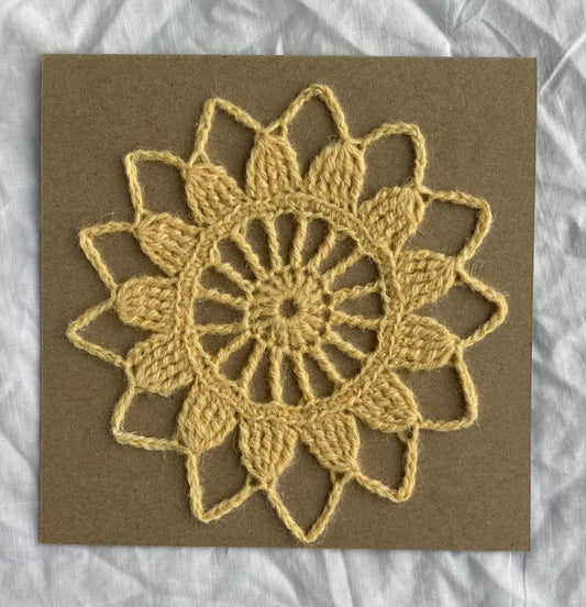 Crochet Mandala Card 100% Recycled materials. Blank message.